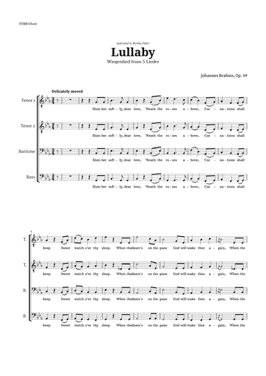Lullaby by Brahms for TTBB Choir (arr. Langanho)