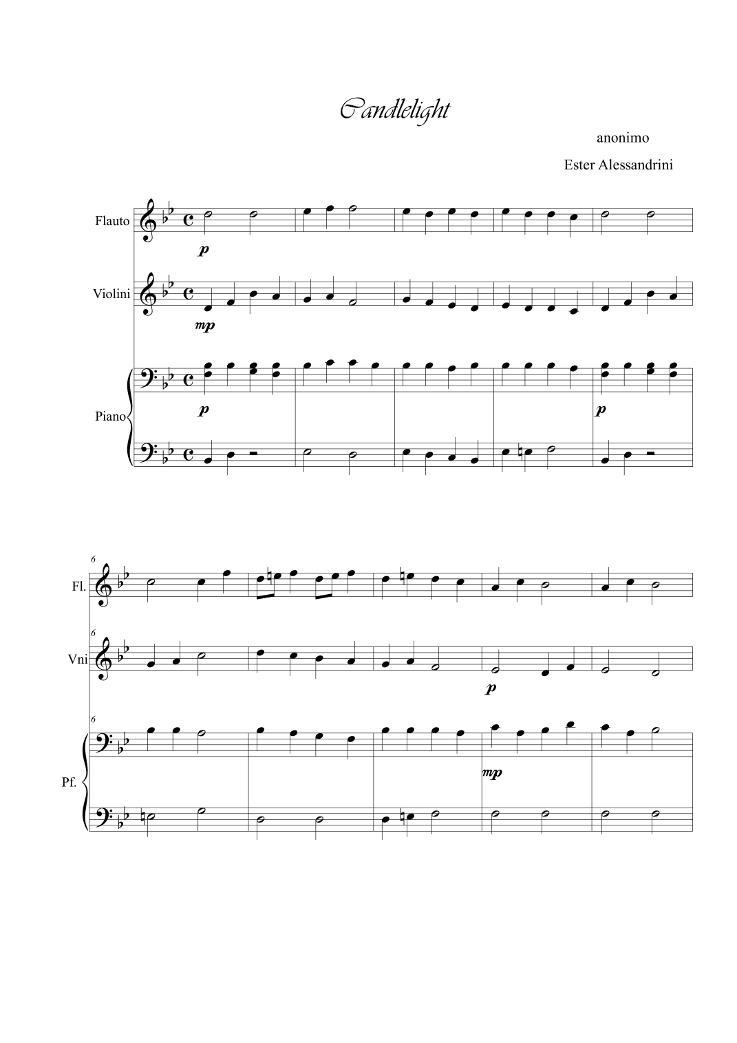 Candlelight. Flute, violin and piano Trio - Score Only (arr. Ester Alessandrini)