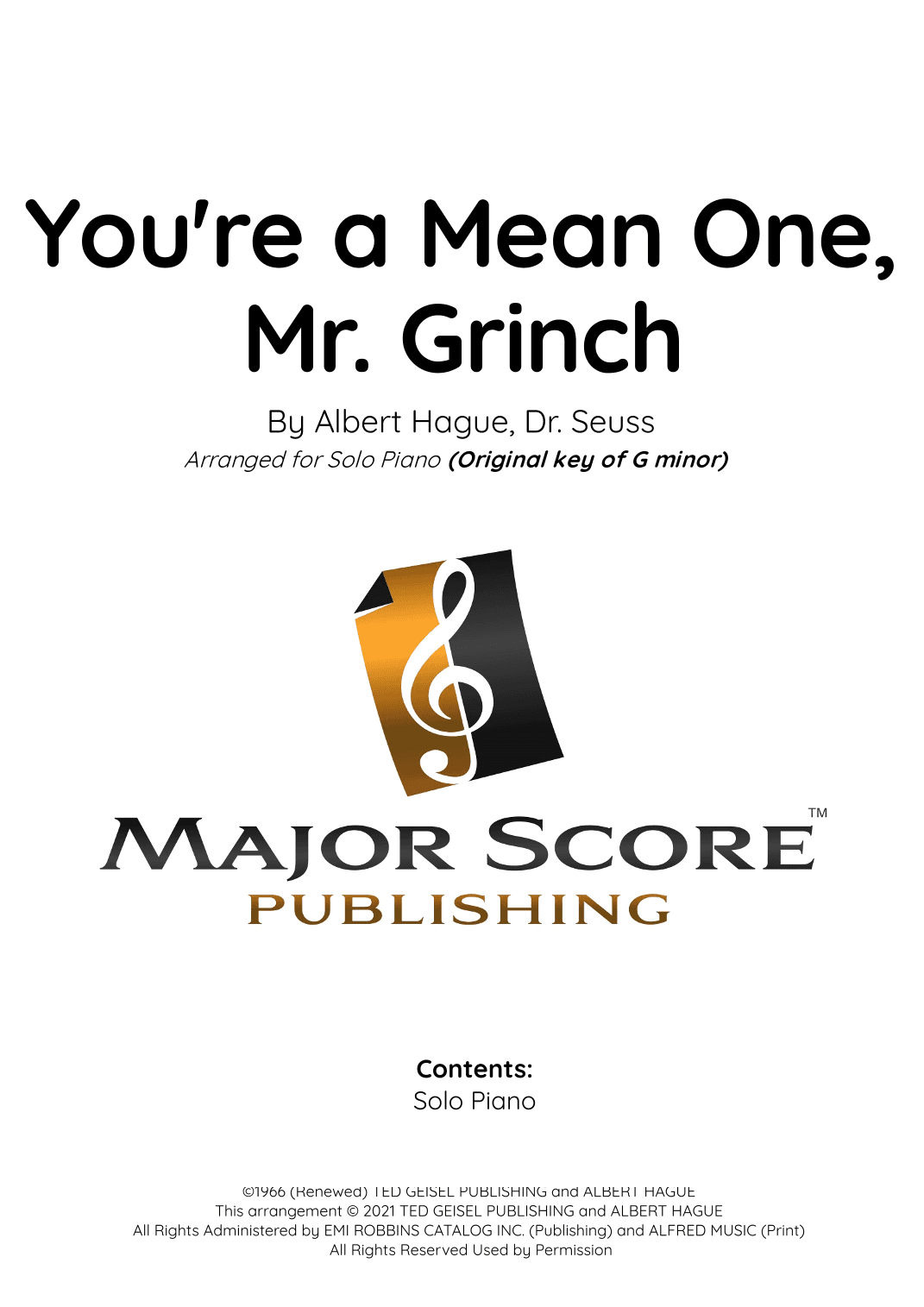 You're A Mean One, Mr. Grinch (arr. MAJOR SCORE PUBLISHING TM.)