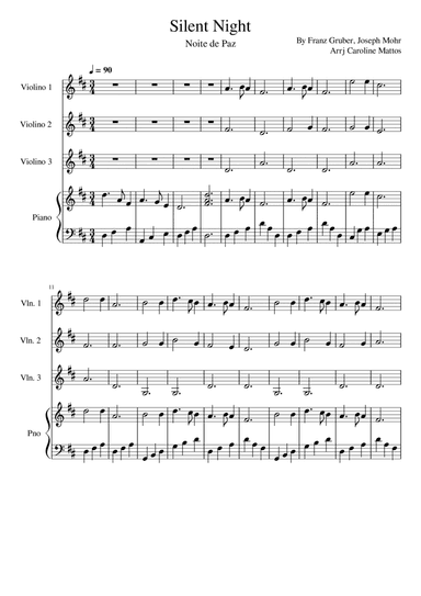 Silent Night ( For 3 violin and piano) (arr. Caroline S Mattos)