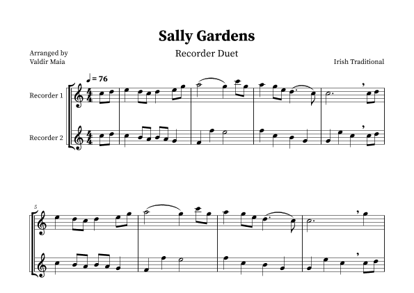 Sally Gardens - Alto Recorder Duo (arr. Valdir Maia)