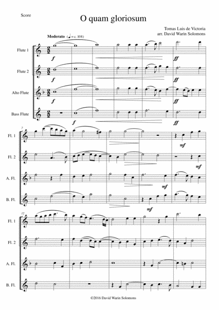O quam gloriosum (Oh how glorious) for flute quartet (arr. David Warin Solomons)