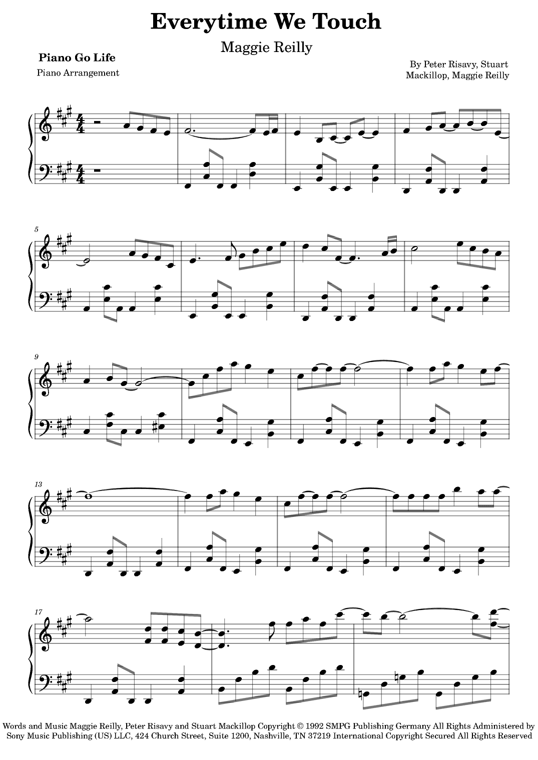 Everytime We Touch (arr. Piano Go Life)