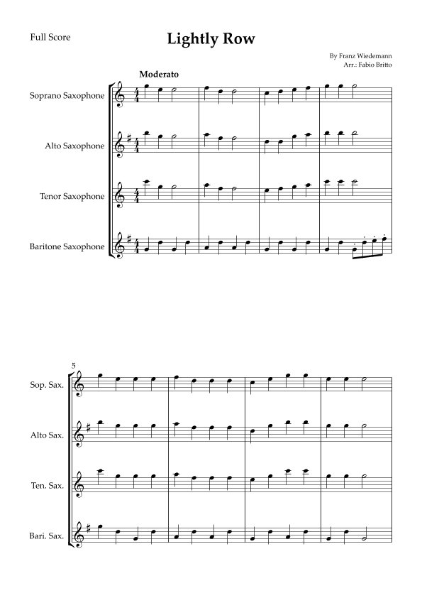 Lightly Row for Saxophone Quartet (arr. Fabio Britto)
