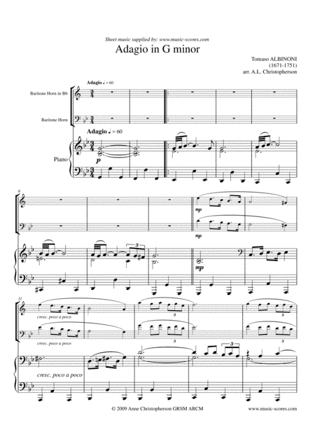 Albinoni Adagio - Baritone Horn Hi and Piano (arr. Anne L Christopherson GRSM ARCM)
