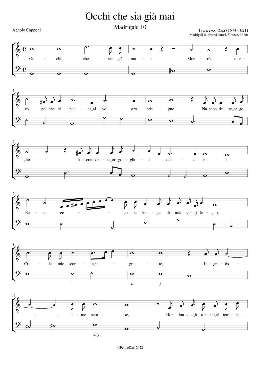 Occhi che sia già mai (arr. Early Music Scores)