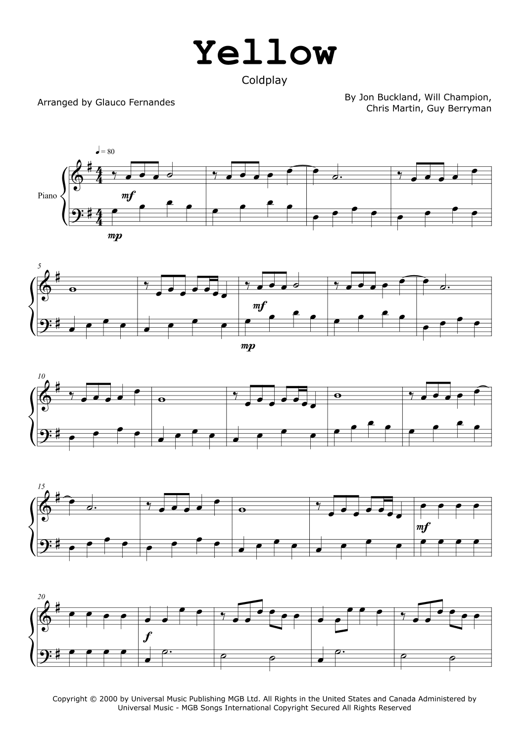 Yellow (arr. Glauco Fernandes)