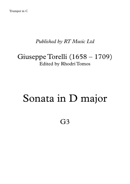 Torelli G3 Sinfonia in D major. Solo trumpet parts. (arr. Rhodri Tomos)