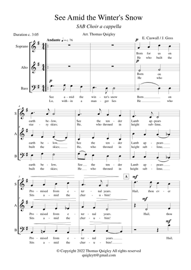 See Amid The Winter's Snow ( SAB a cappella) (arr. Thomas Quigley)