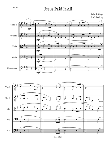 Jesus Paid It All (String Orchestra or Quintet) (arr. B. C. Dockery)