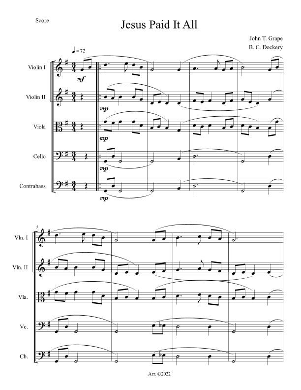 Jesus Paid It All (String Orchestra or Quintet) (arr. B. C. Dockery)