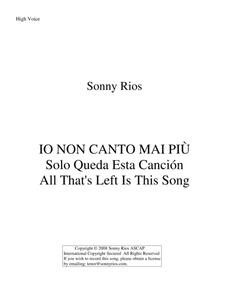 IO NON CANTO MAI PIÙ