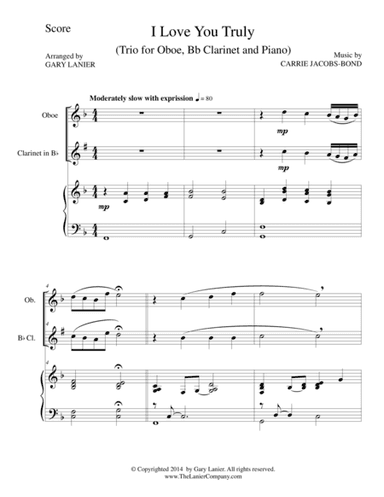 I LOVE YOU TRULY (Trio – Oboe, Bb Clarinet, Piano with Score and Parts) (arr. Gary Lanier)