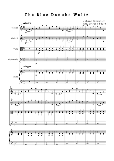The Blue Danube Waltz - String Quartet with Piano (arr. Jean Szulc)
