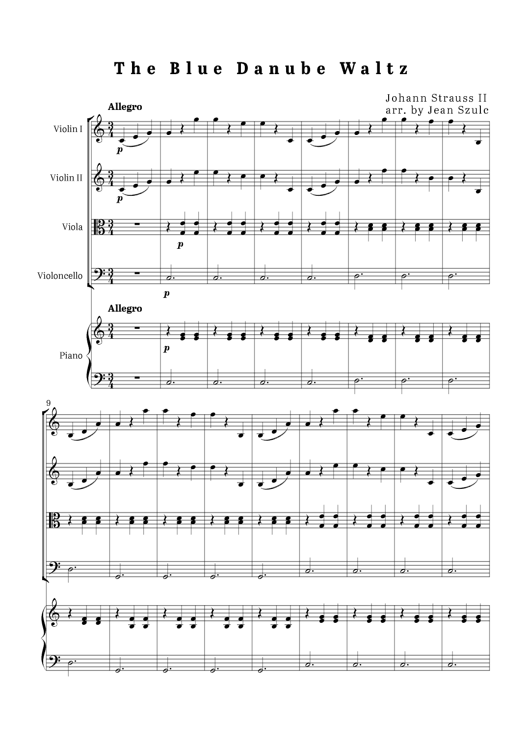 The Blue Danube Waltz - String Quartet with Piano (arr. Jean Szulc)