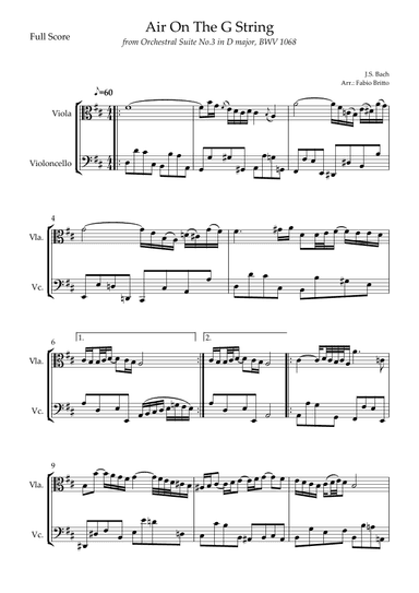 Air On The G String (J.S. Bach) for Viola & Cello Duo (arr. Fabio Britto)