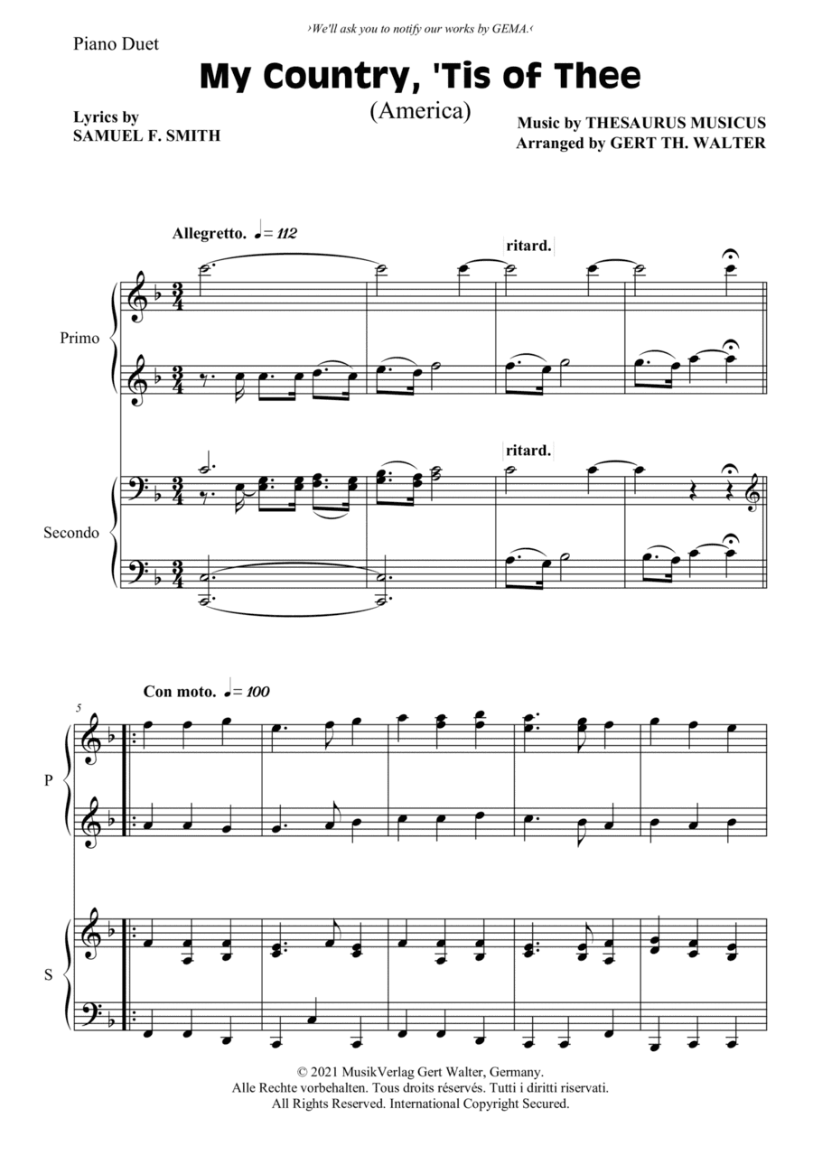 My Country, 'Tis Of Thee (America) (arr. Gert Th. Walter)