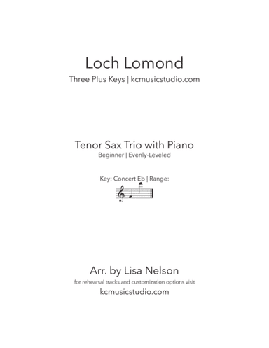 Loch Lomond | Tenor Sax Trio with Piano Accompaniment (arr. Lisa Nelson)
