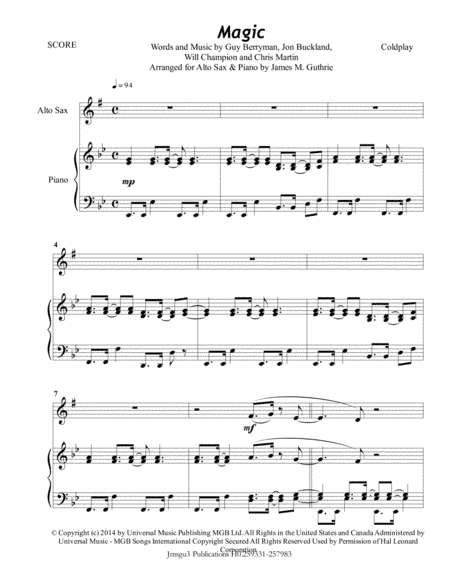 Magic (arr. James M. Guthrie, ASCAP)