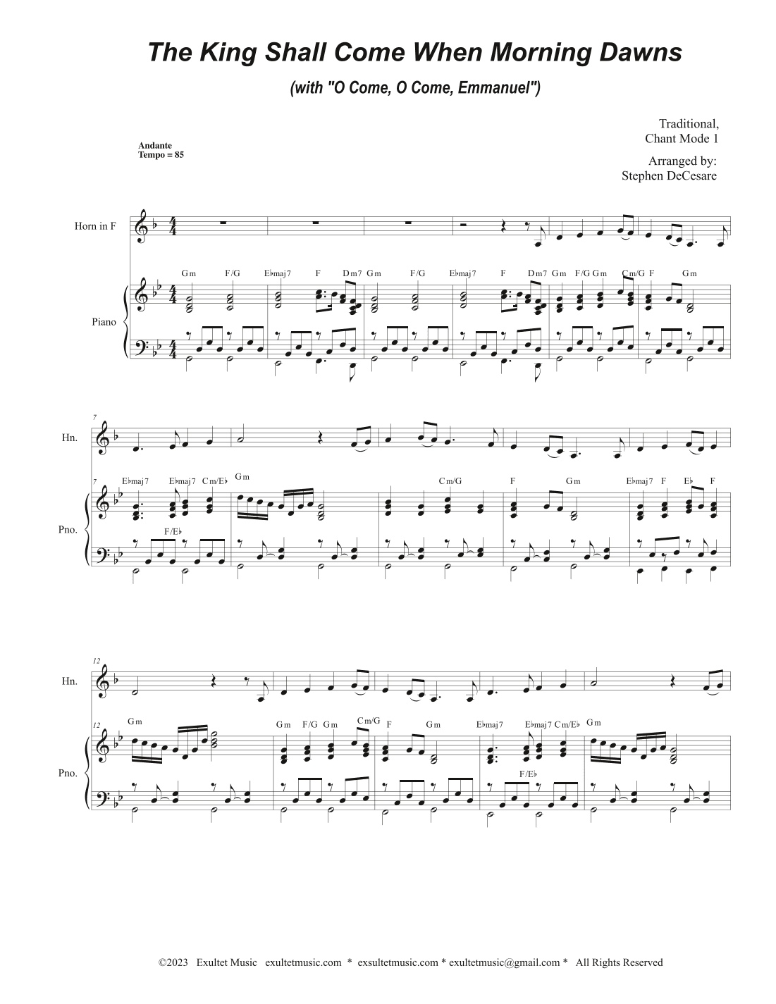 The King Shall Come (with "O Come, O Come, Emmanuel") (French Horn solo and Piano) (arr. Stephen DeCesare)