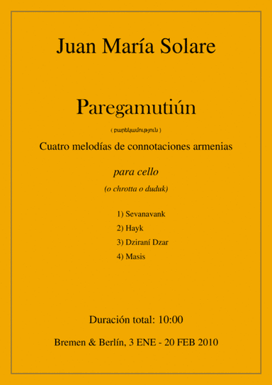Paregamutiun [cello solo] (suite of 4 pieces)