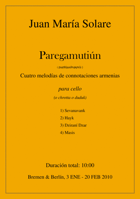Paregamutiun [cello solo] (suite of 4 pieces)