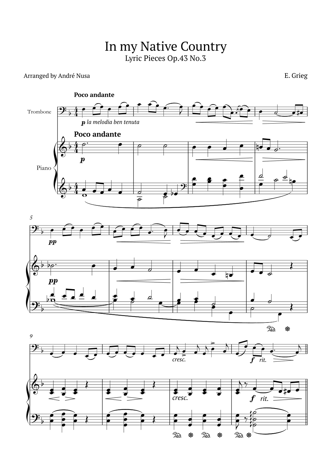 Lyric Pieces Op.43 No.3 (arr. André Nusa)
