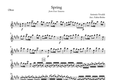 Spring (from Four Seasons of Antonio Vivaldi) for Oboe Solo (arr. Fabio Britto)