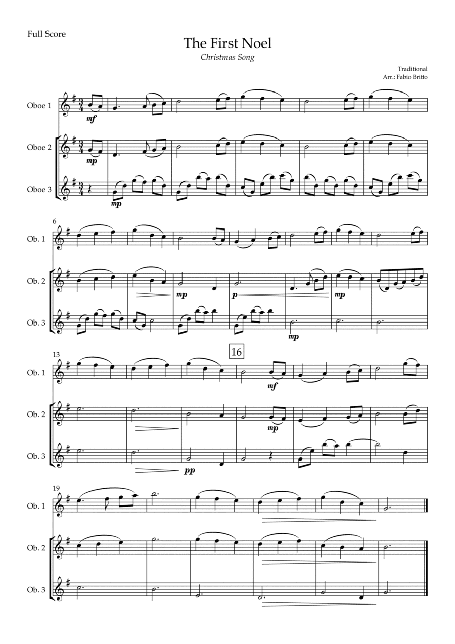 The First Noel (Christmas Song) for Oboe Trio (arr. Fabio Britto)