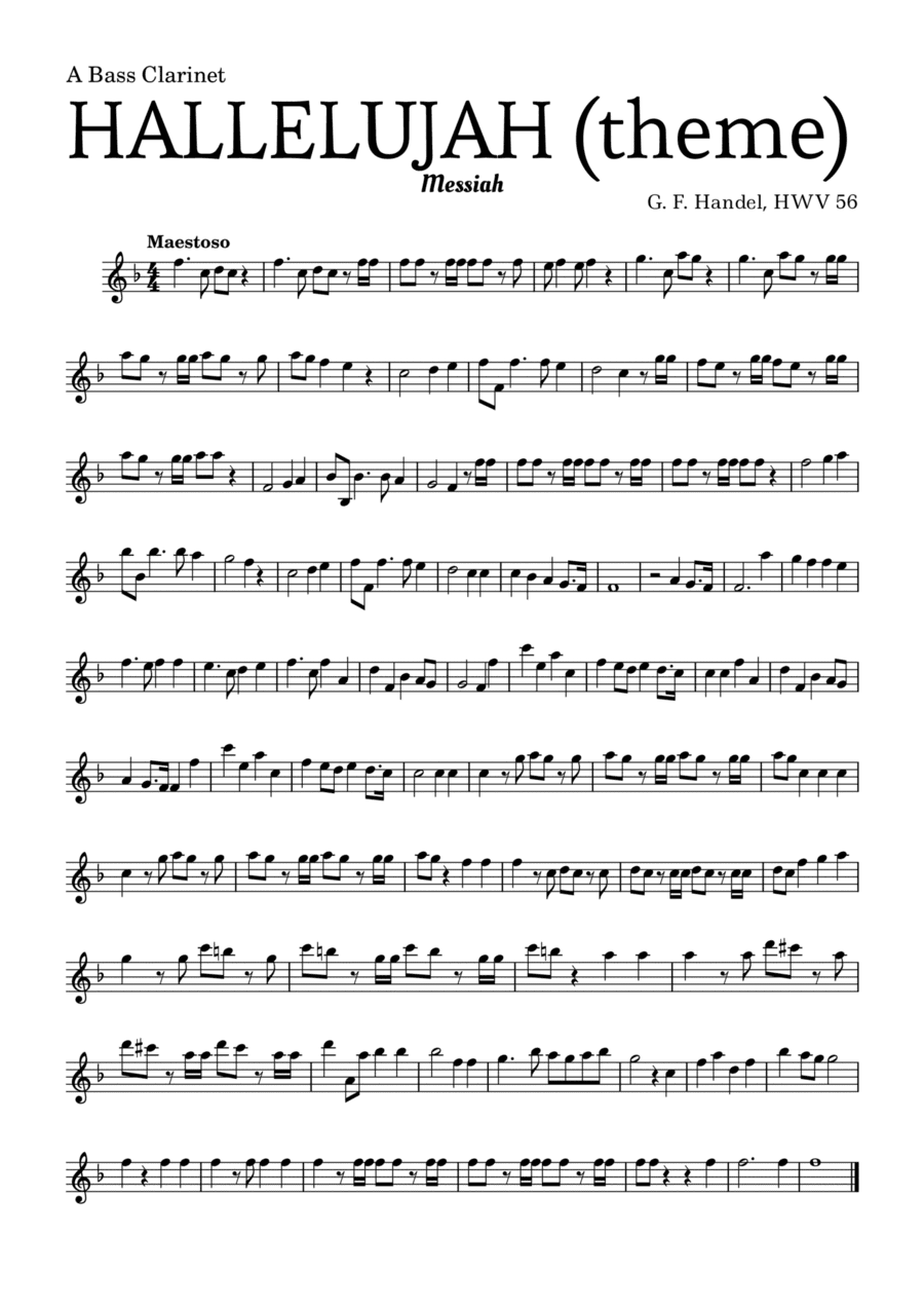 Aleluia (HALLELUJAH), of the Messiah - for A Bass Clarinet and accompaniment (arr. Leyandder Trustworthy)