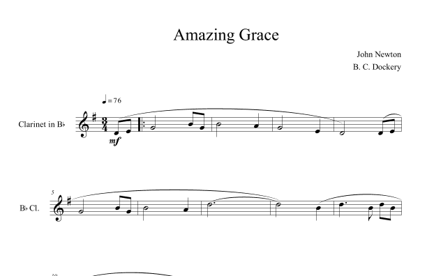 Amazing Grace (Solo Clarinet) (arr. B. C. Dockery)