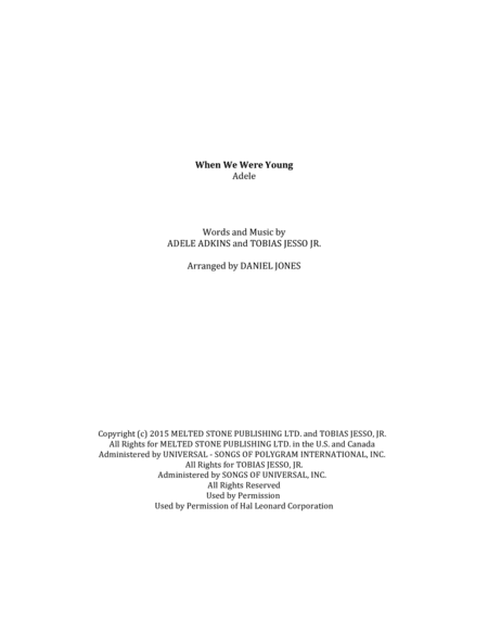 When We Were Young (arr. Daniel Jones)