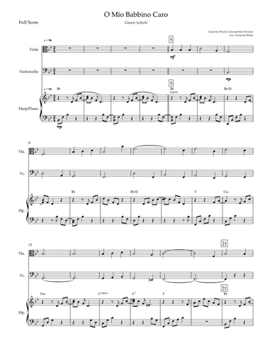O Mio Babbino Caro (Puccini) for Viola, Cello & Harp/Piano with Chords (arr. Fernando Britto)