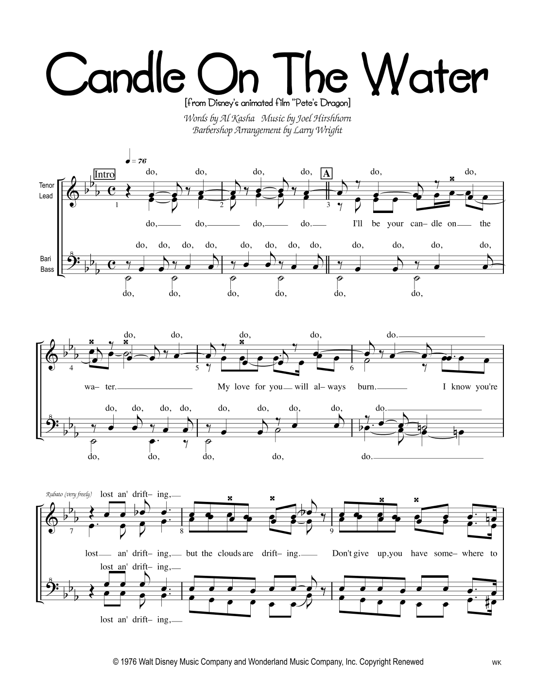Candle On The Water (arr. Larry Wright)