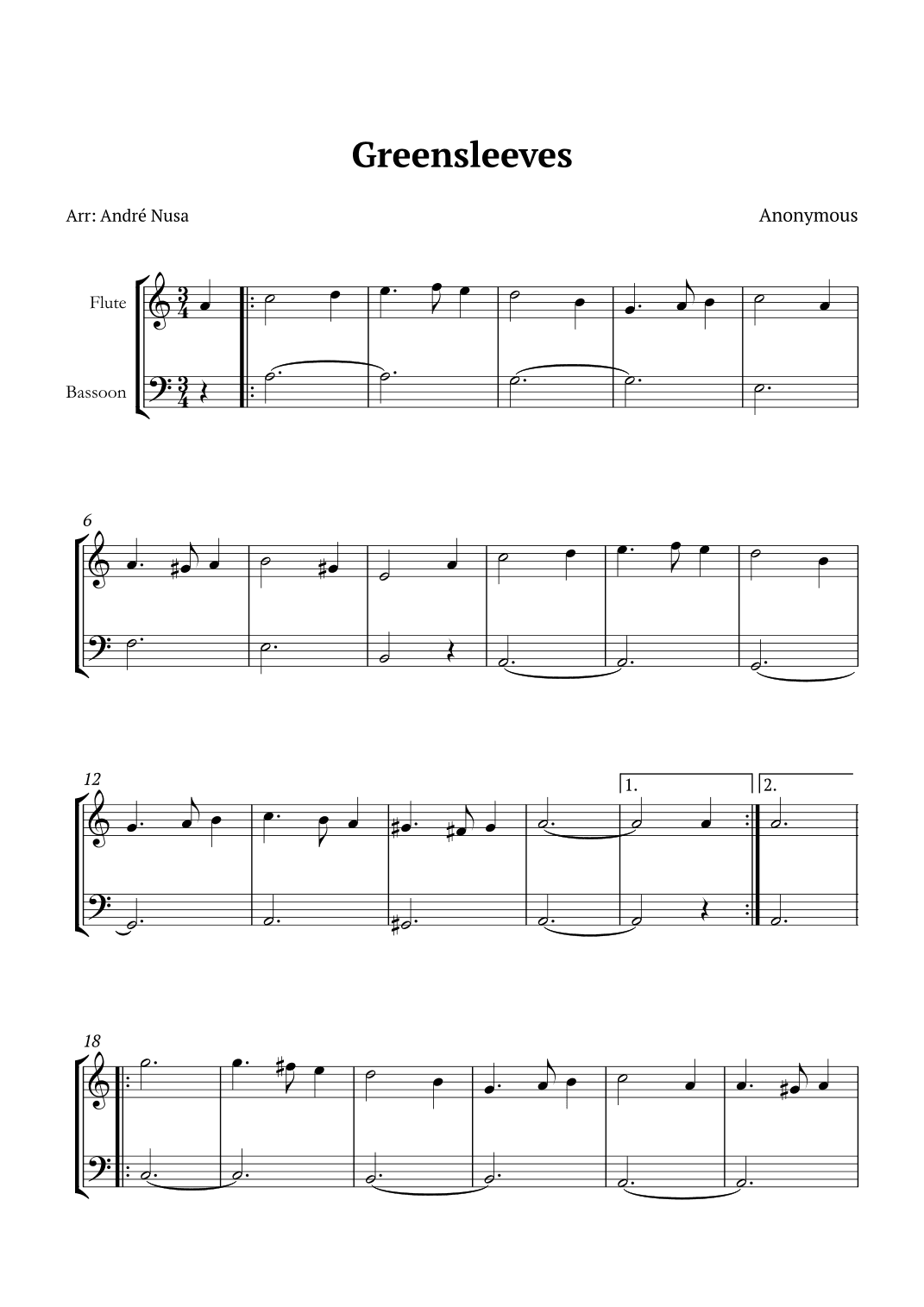 Greensleeves (arr. André Nusa)
