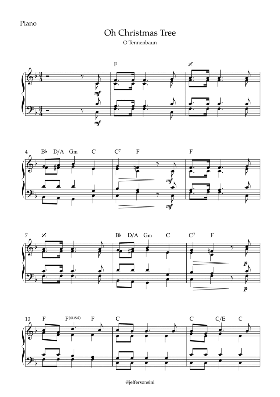 Oh Christmas Tree (O Tennenbaun) - Piano and chords (arr. Jefferson Sini)