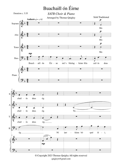 Buachaill ón Éirne (SATB & Piano) (arr. Thomas Quigley)