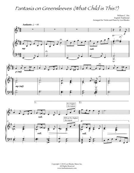 What Child Is This? - for Violin and Piano (arr. Len Rhodes)