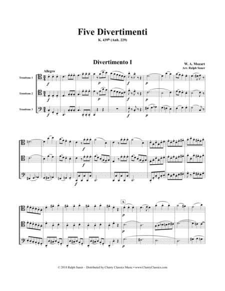 five Divertimenti K. 439b for Trombone Trio (arr. Sauer, Ralph)