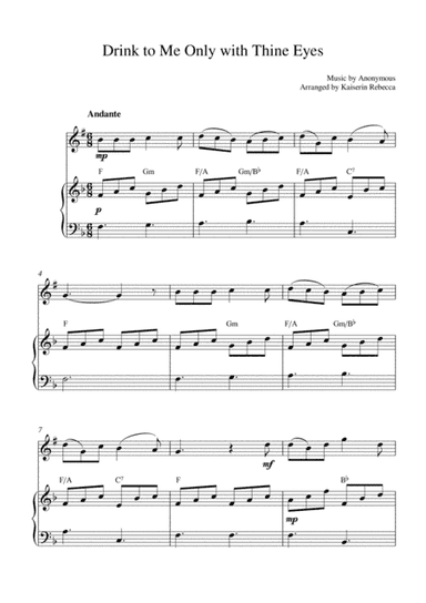 Drink to Me Only with Thine Eyes (Bb clarinet solo and piano accompaniment) (arr. Kaiserin Rebecca)