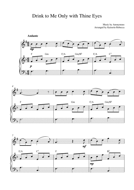 Drink to Me Only with Thine Eyes (Bb clarinet solo and piano accompaniment) (arr. Kaiserin Rebecca)