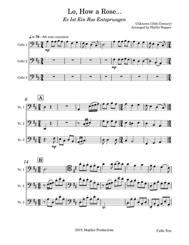 Es Ist Ein Ros Entsprungen - Cello Trio (arr. Phyllis Hopper)