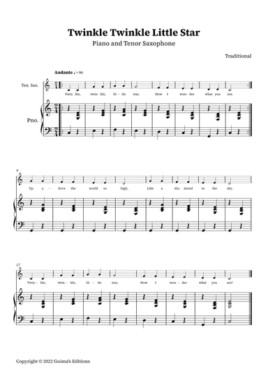 Twinkle Twinkle Little Star (arr. Guima's Editions)
