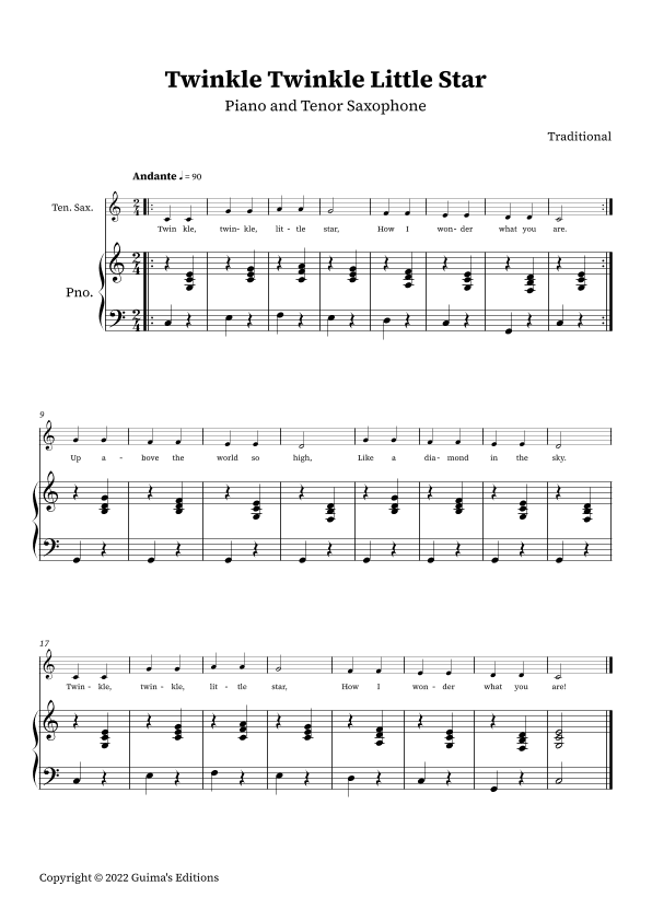 Twinkle Twinkle Little Star (arr. Guima's Editions)
