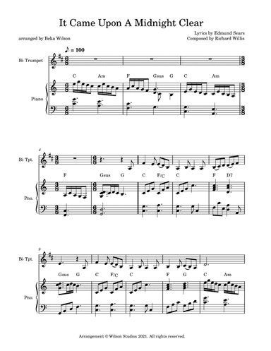 It Came Upon a Midnight Clear--trumpet solo (arr. Beka Wilson)