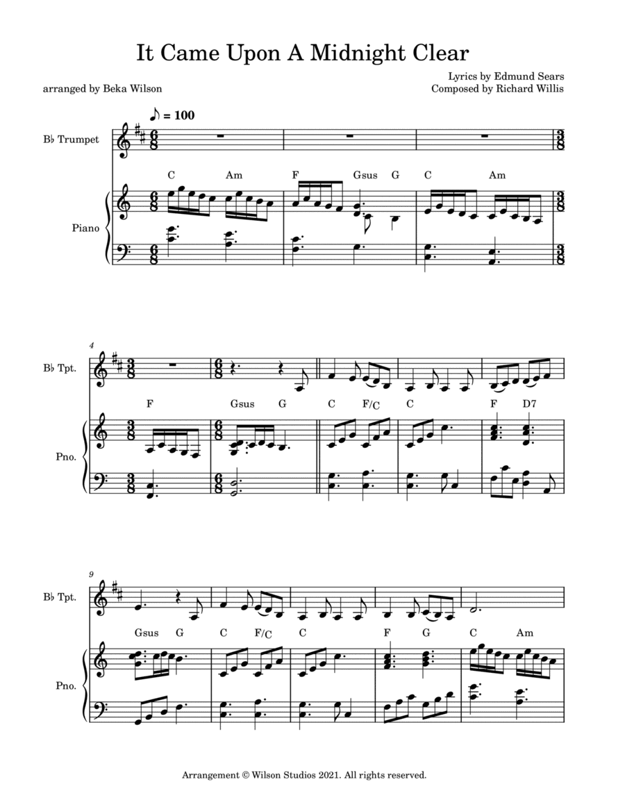 It Came Upon a Midnight Clear--trumpet solo (arr. Beka Wilson)