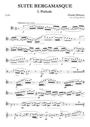 Prelude from "Suite Bergamasque" for Cello and Piano (arr. Diego Marani)