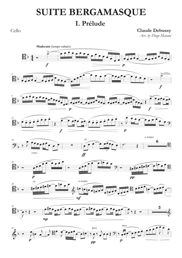 Prelude from "Suite Bergamasque" for Cello and Piano (arr. Diego Marani)