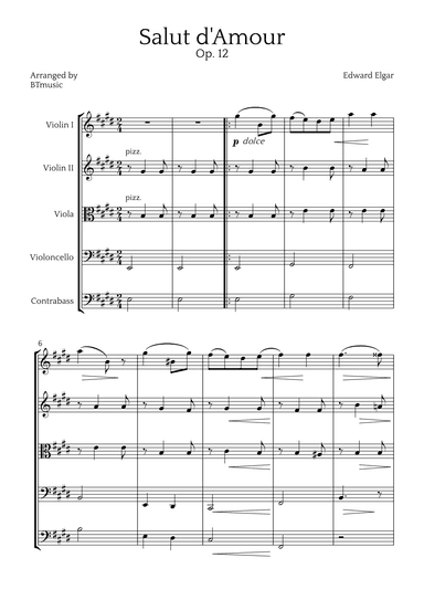 Salut d'Amour (Op. 12) - String Quintet (arr. BTmusic)