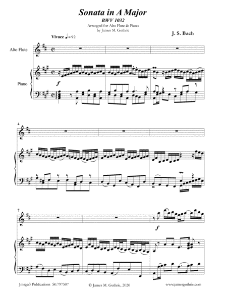 BACH: Sonata BWV 1032 for Alto Flute & Piano (arr. James Guthrie, ASCAP)